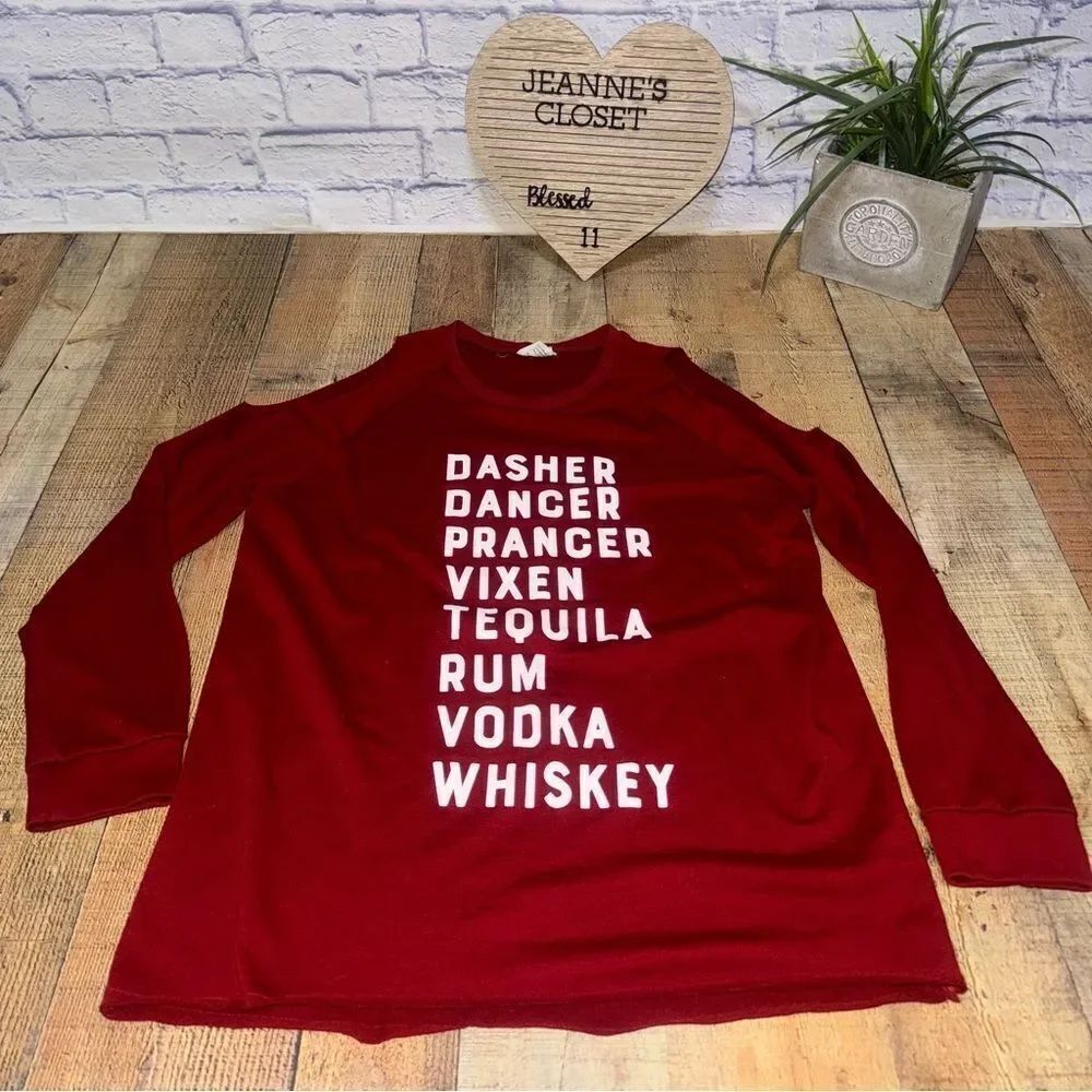 Boutique reindeer open shoulder sweatshirt adult alcohol funny - Picture 4 of 10